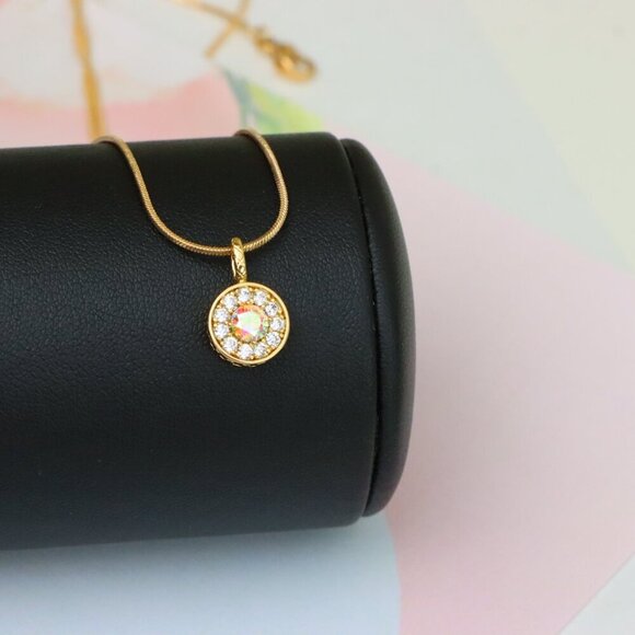 "Satin White Center Pendant with Crystal Halo Rose Gold Charm, XPPT1594 - Picture 5 of 13